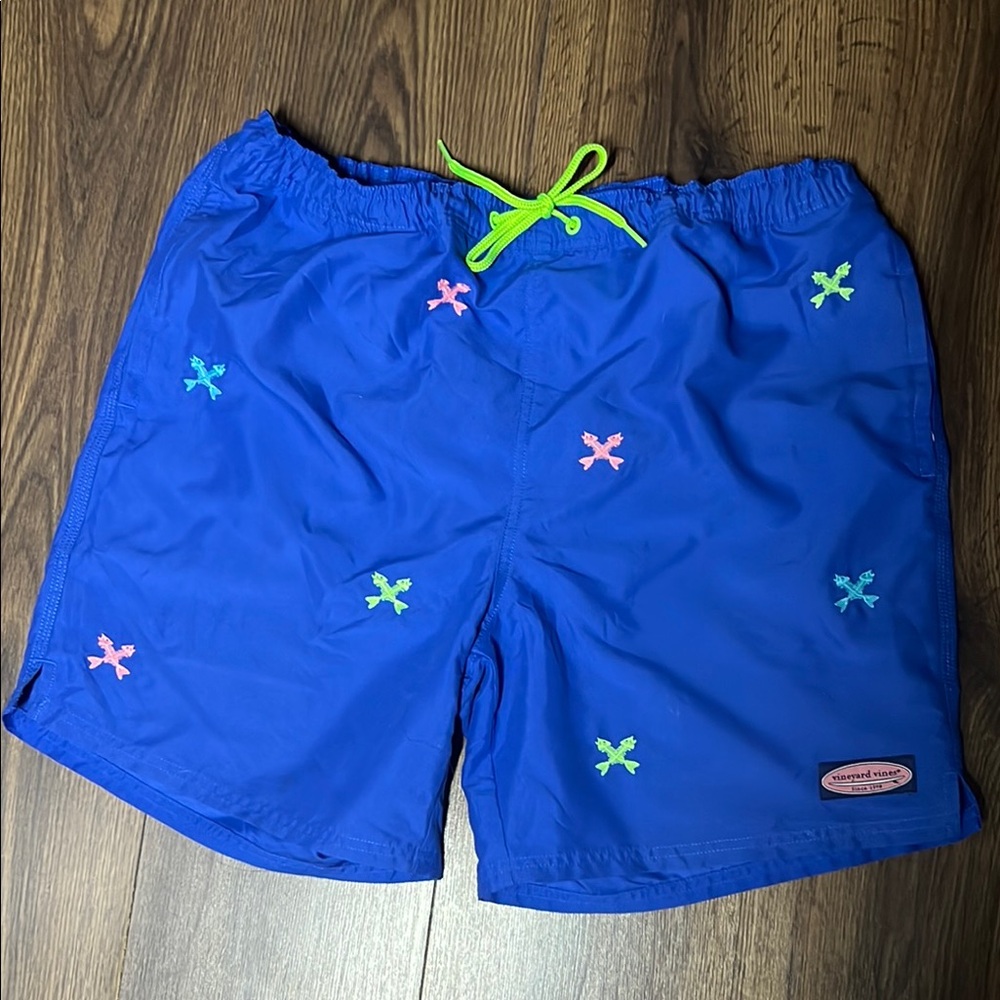 Vineyard vines Men Blue Swim Shorts with Neon Accents